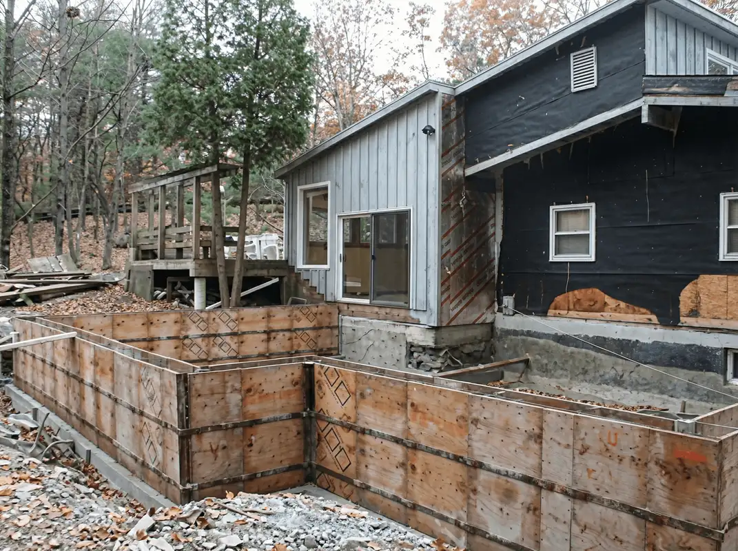 Prepared site with foundation forms for home remodeling and addition project in Marietta, GA